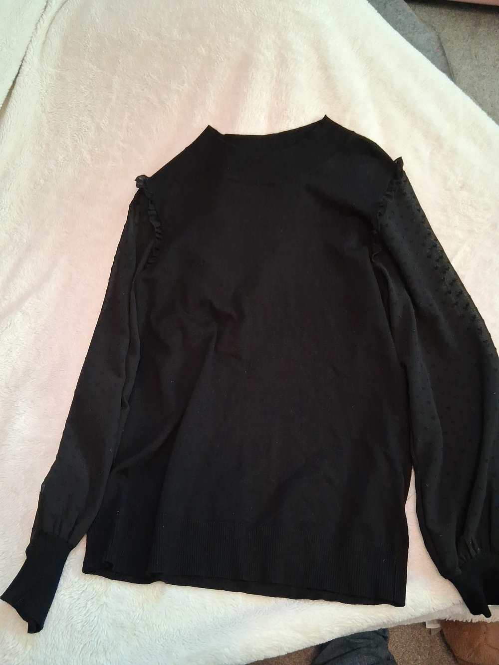 Indigo Rose Black Long Sleeve Knit Top with Sheer Dot Sleeves M
